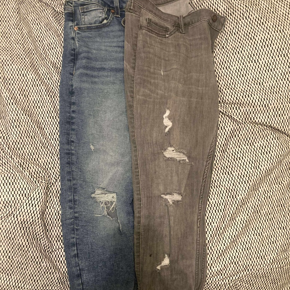 Trendy Blue and Gray Women's Skinny Jeans